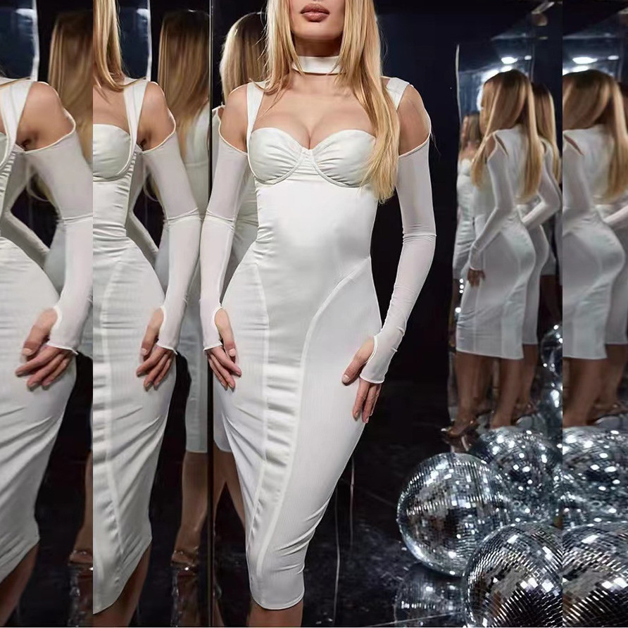 Long-Sleeve Midi Party Dress