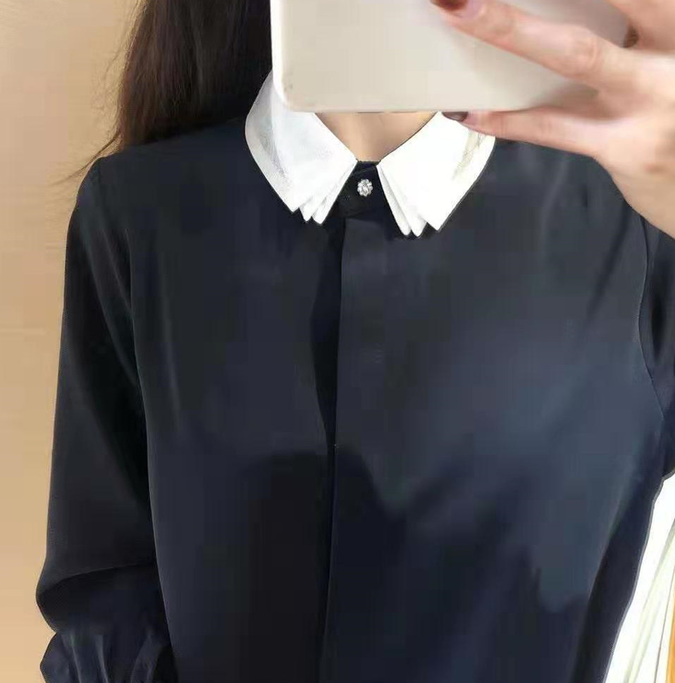 Mesh Lace Contrast Color Elegant Temperament Small Lapel Shirt Women