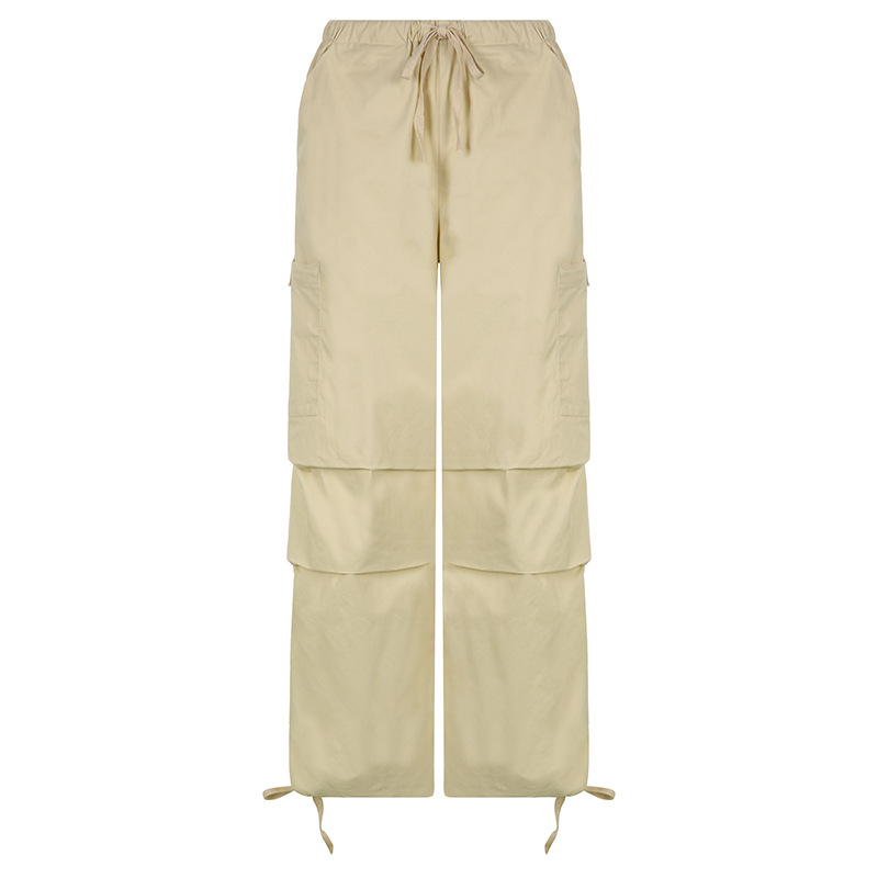 Sleek Casual Asymmetrical Pocket Drawstring Closure Woven Pants
