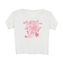 White T-shirt Women's New Cropped Navel Embroidered Top - White - View 1