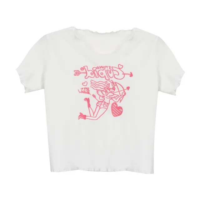 White T shirt Women's New Cropped Navel Embroidered Top White - Shop at LoveMi