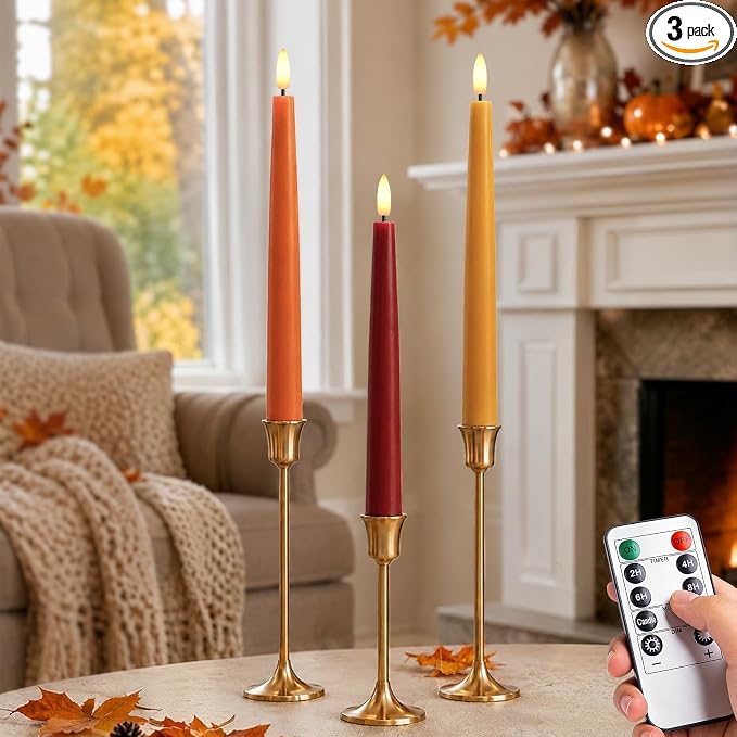 3-Piece Flameless Taper Candles For Fall Home Decor, Battery Operated LED Candles product image