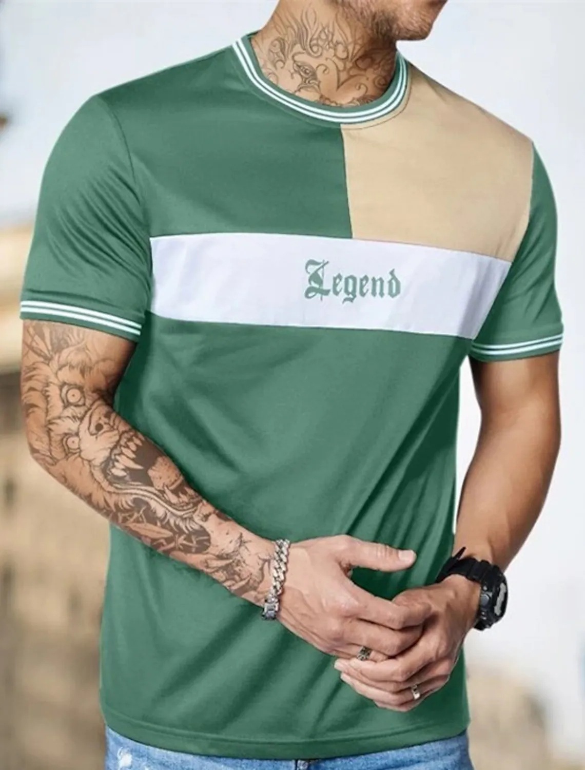 Color Block Round Neck 3D Short Sleeved