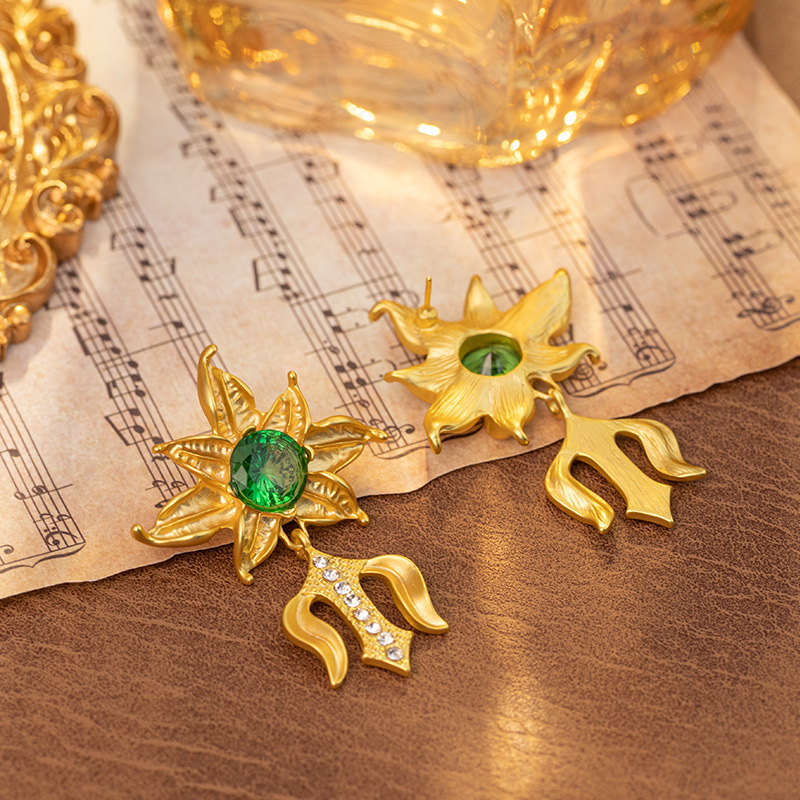 S925 Silver Vintage Style Colorful Enamel Stud Earrings Women Crystal Rhinestone Earrings Elegant Gift