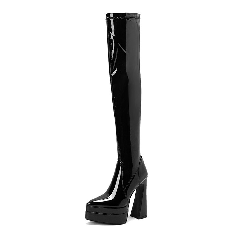 Shaped Platform Thick Heel High Tube Plastic Leg Boots