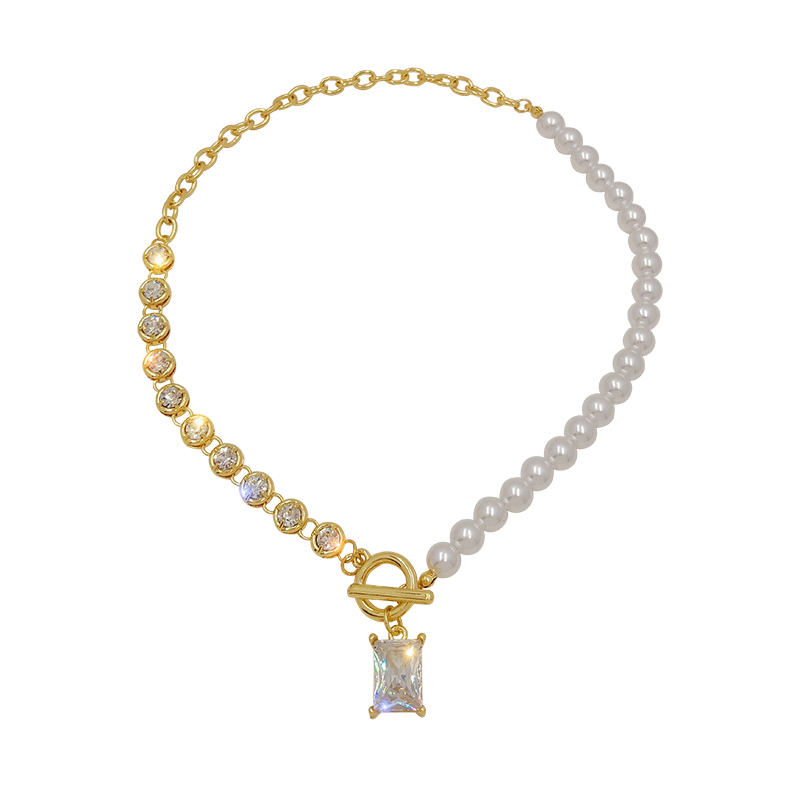 Women's Glitter Diamond Pearl Stitching Necklace