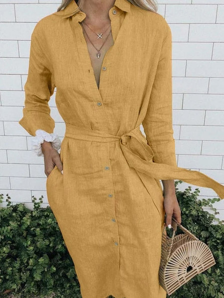 Elegant Solid Color Thin Belt Long Shirt Long Skirt Women