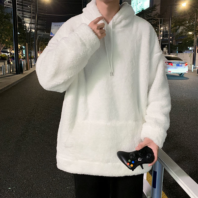 Men's Hooded Solid Color Casual Wool Fleece Jacket