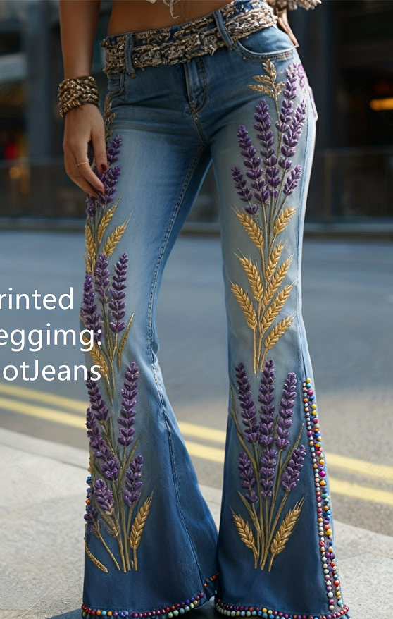 Comfortable And Simple Women's Wide-leg Pants, Floral Print Trousers