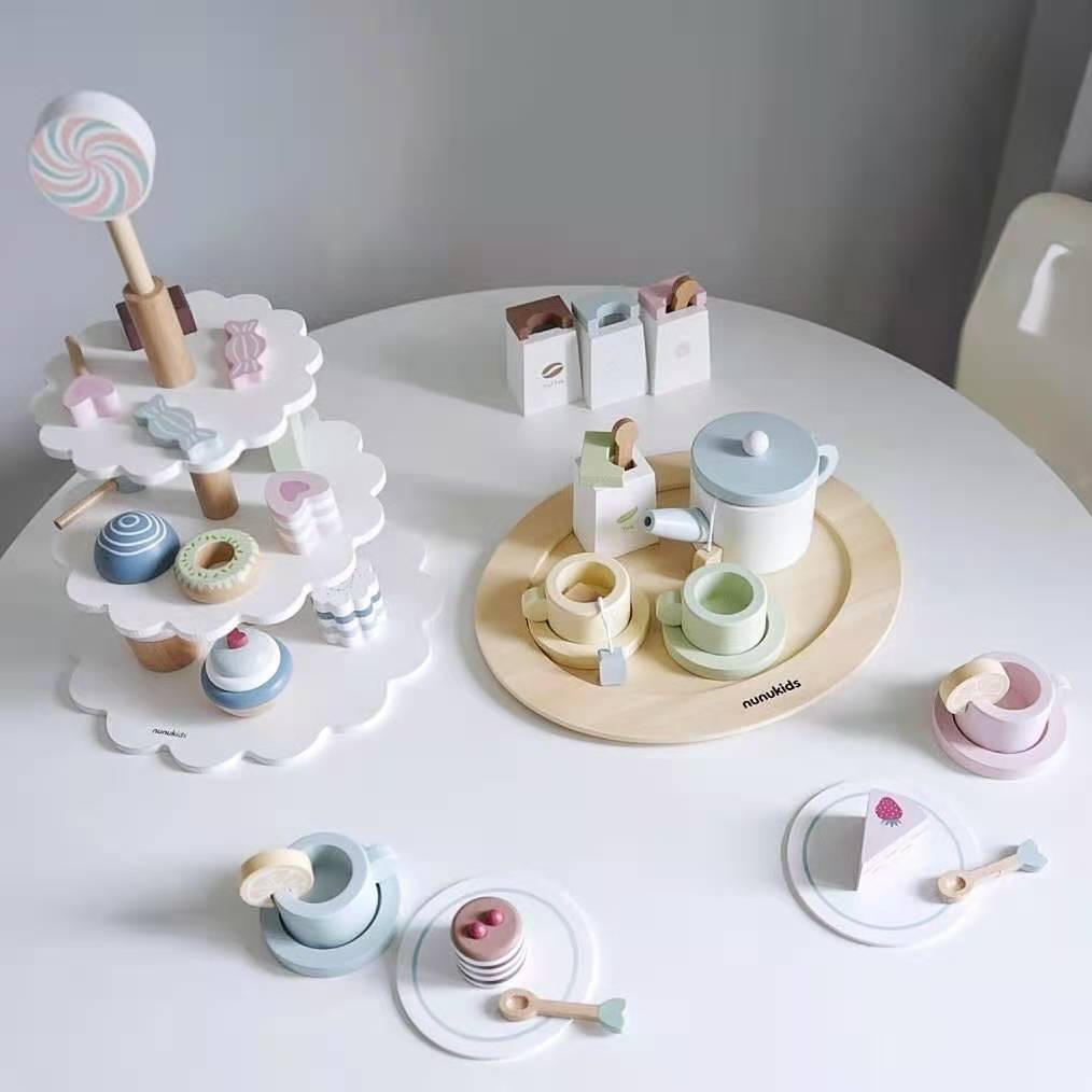 Wooden Afternoon Tea Set for Kids: Pretend Play Dessert and Ice Cream Toys - MAMTASTIC