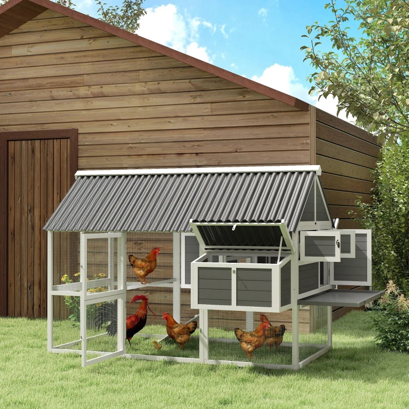 Wooden Chicken Coop With Run, 2 Nesting Boxes, 2 Roosting Bars, Ramp & Tray... 9