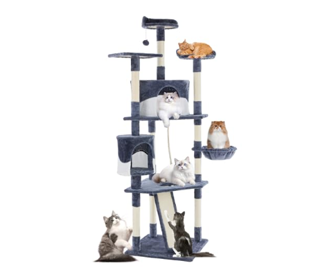 79" Cat Tree Tower with Sisal Posts, Extended Platform & Hammock