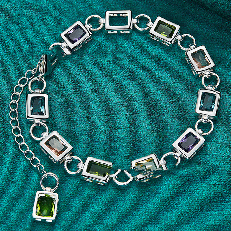 Women's Fashion Square Inlay Multicolor Zircon Bracelet