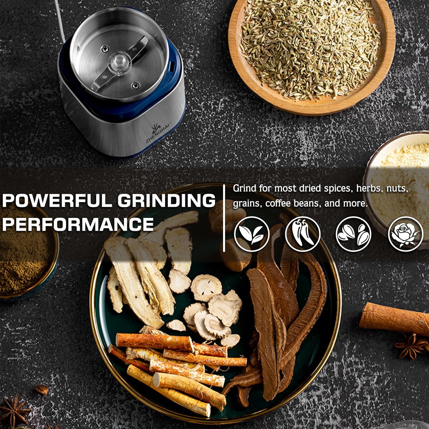 Electric Herb Grinder Fast Grinding Compact Silver TTU Electric Grinder for Herb, Spice, Pollen and Coffee Fast Grinding for Flower Buds, Dry Spices, and Herbs Compact Size (Silver) HIGH-EFFICIENCY GRINDING - Powered by a robust 200W motor running at spee