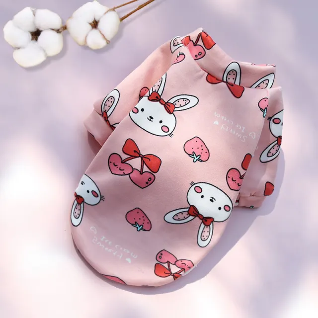 Printed Cartoon Pet Clothes Plus Velvet Two legged Sweater Pink Cherry Rabbit - Shop at LoveMi