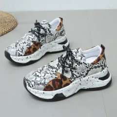 Leopard Print Sneakers Women Lace Up Walking Running Sports Shoes - Snakeskin-Size40 - View 1