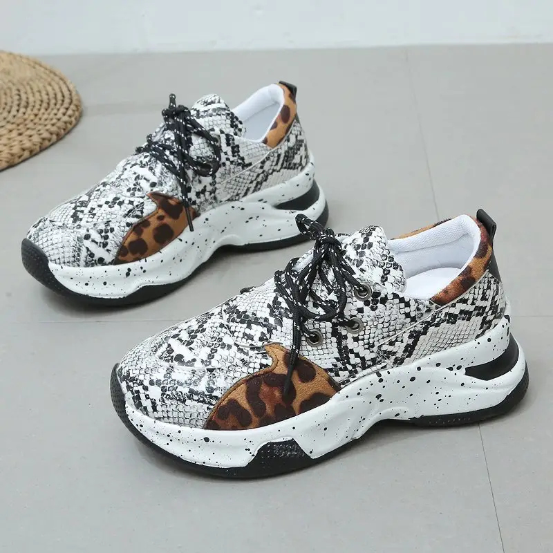 Leopard Print Sneakers Women Lace Up Walking
