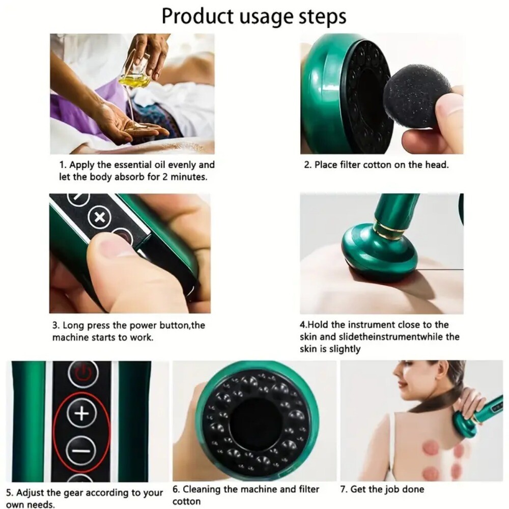 12 Levels Electric Cupping Massager Vacuum Suction GuaSha Anti Cellulite Beauty  Green
