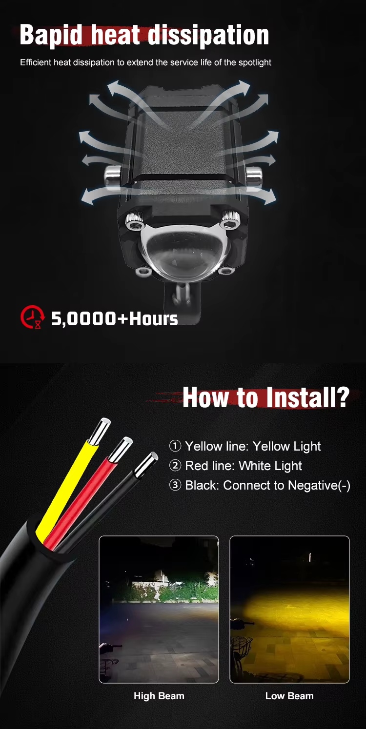 2pcs M5 Spotlight Ultra Bright LED Fog Lights, Headlights, Motorcycles, Cars, Projectors, Waterproof, Universal, Suitable For Motorcycles, SUV, Small, Auxiliary, Spotlight, 12W