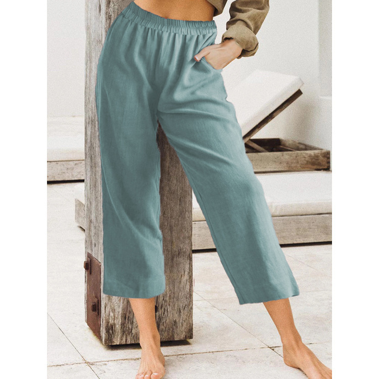 Women's Solid Color Loose Casual Elastic High Waist Cropped Pants