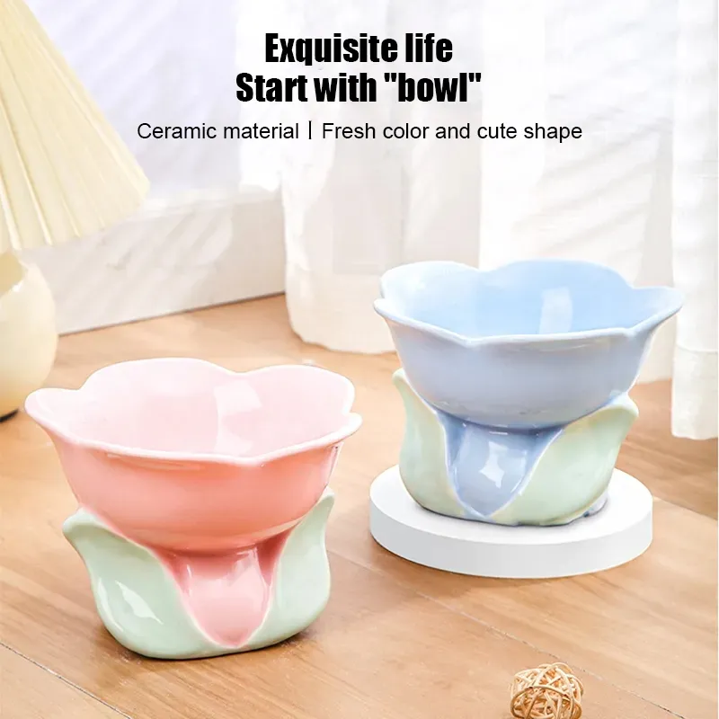 Cat Flower Bowl Raised Ceramic Pet Drinking