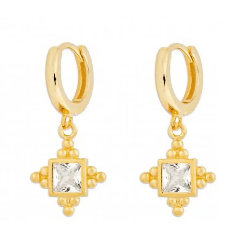 Ins Minority Design Square Beads Inlaid With Diamonds Versatile Simple Earrings