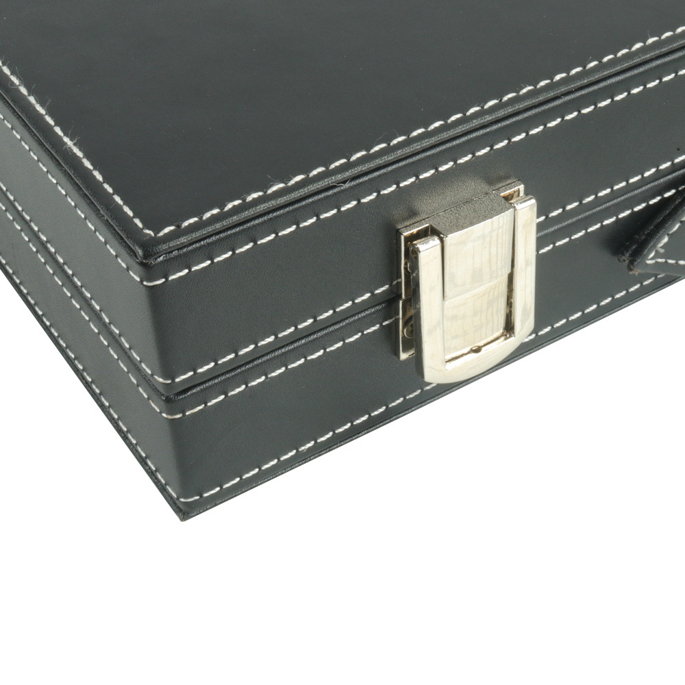 Title 9, Black Leather 15-inch Backgammon Box