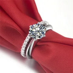 925 Silver Gold-plated Six-claw Ring With Moissanite Female T Carbon Diamond - Silver - View 1