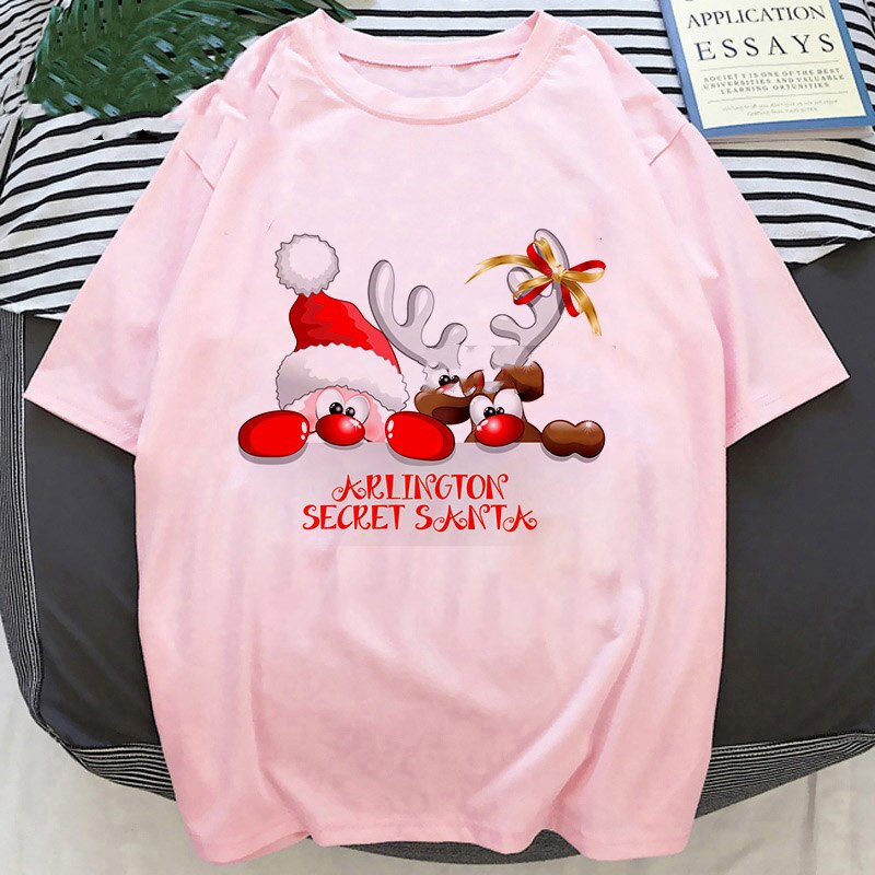 Title 6, Cartoon Santa Christmas Deer Print T Shirt