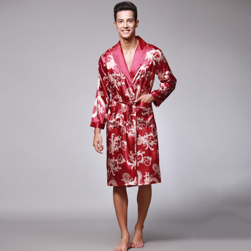 Fashion Silk Ice Silk Long Sleeve Men's Pajamas