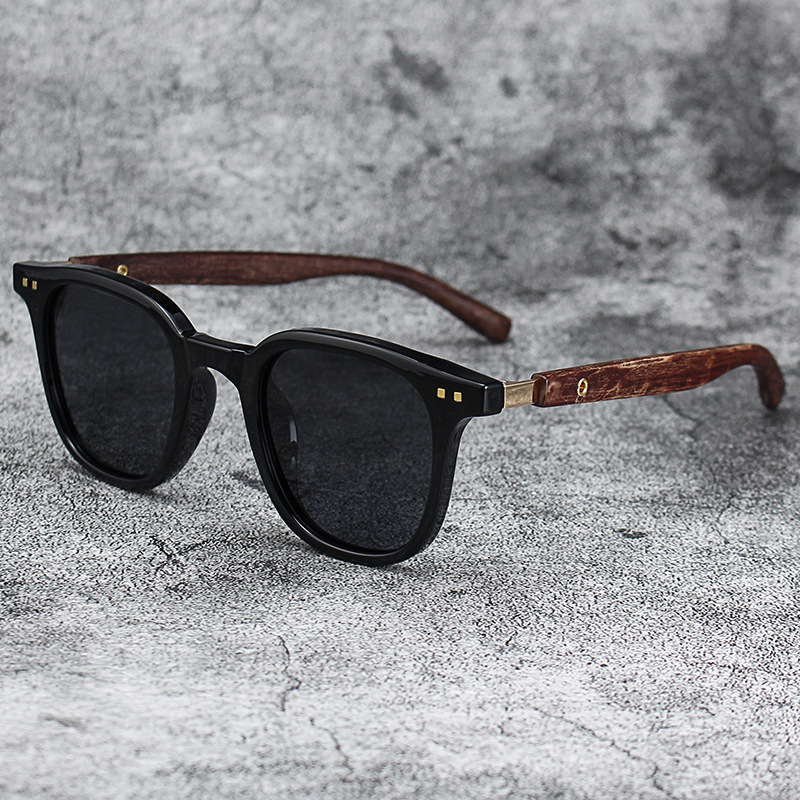 Title 5, Retro Wood Grain Polarized Myopia Sunglasses UV...