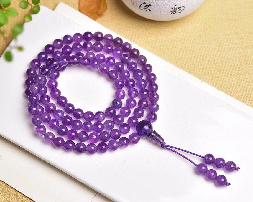 Title 1, Natural Purple Crystal Beads 108 Buddha Bracelet