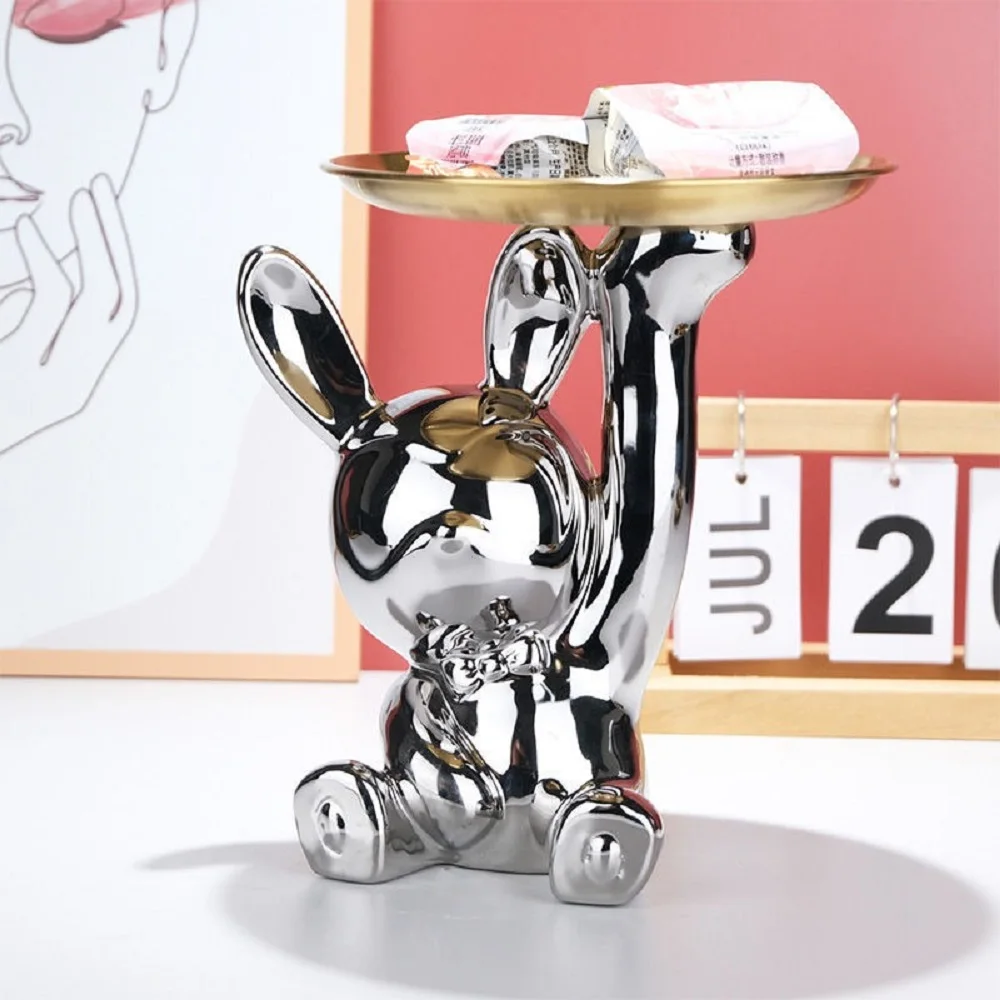 Title 19, Ins Silver Astronaut Rabbit Tray Figurines Pigg...