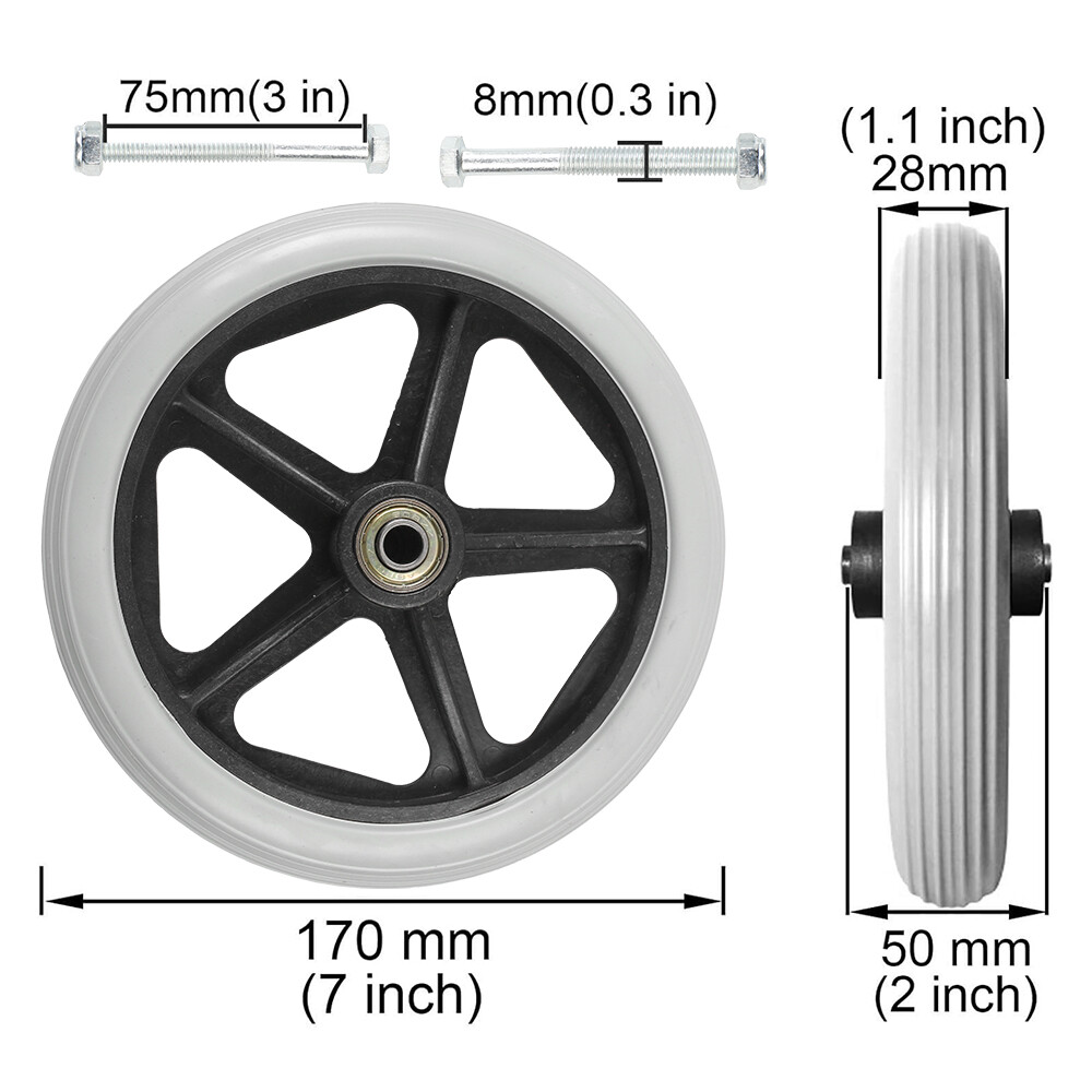 Heavy Duty Wheelchair Replacement Front Wheel Solid Tire 2PCS UK