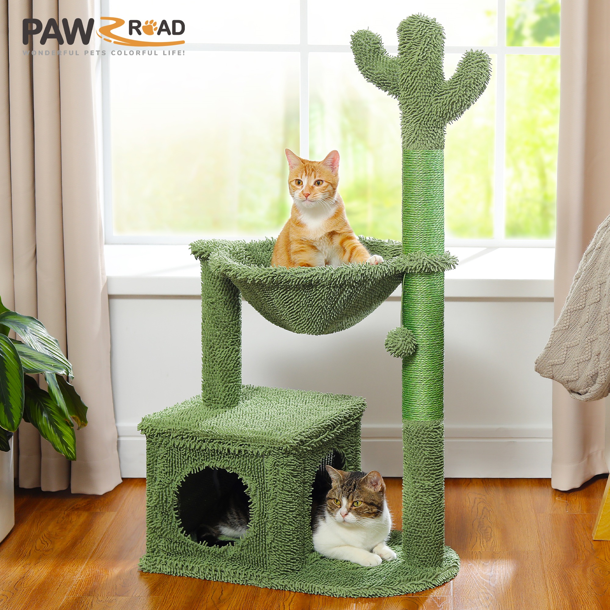 39.4'' Cactus Cat Tree Condo with Hammock - Tall Sisal Scratching Post for  Indoo