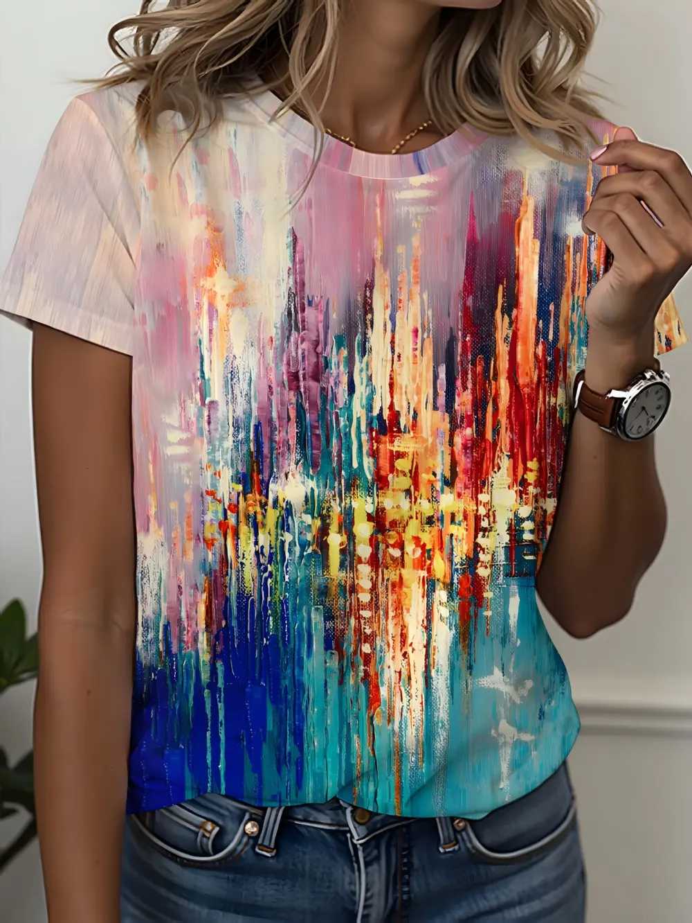 Casual Versatile Fashion Trend HighQuality ShortSleeve RoundNeck TShirt