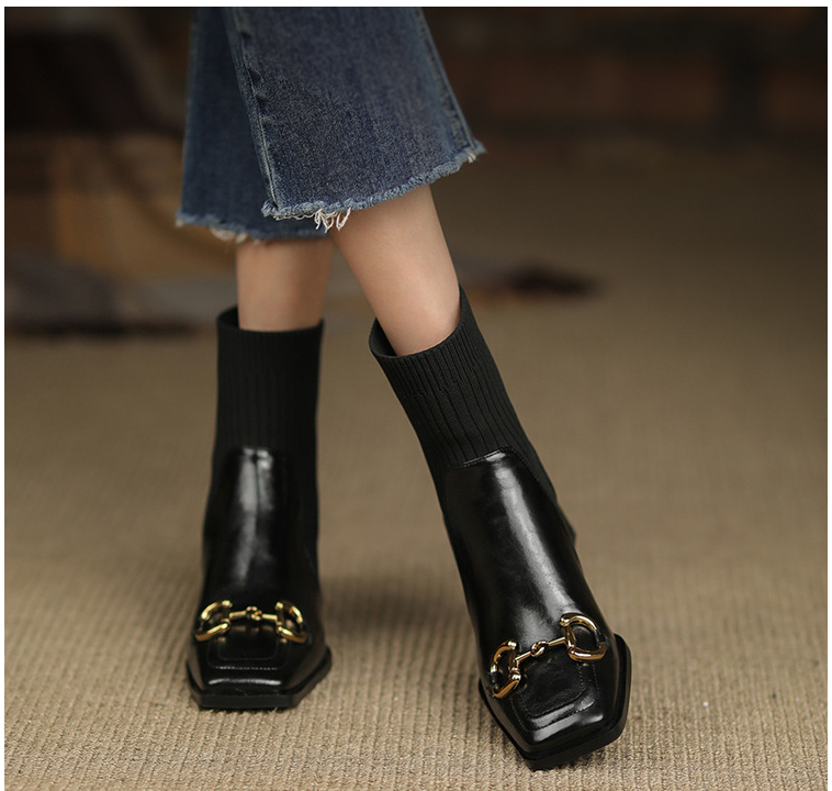 Square Toe Thick Heel Short Single Thin Skinny Boots Women