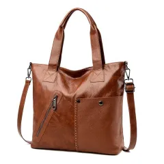 Retro Fashion PU Soft Leather Handbags Large Capacity Single Shoulder Bag - Brown - View 1