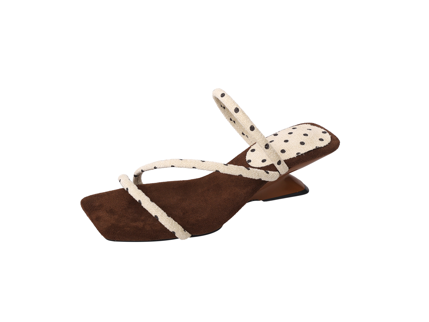 Women's Polka Dot Square Toe Wedge Heel Slide Sandals