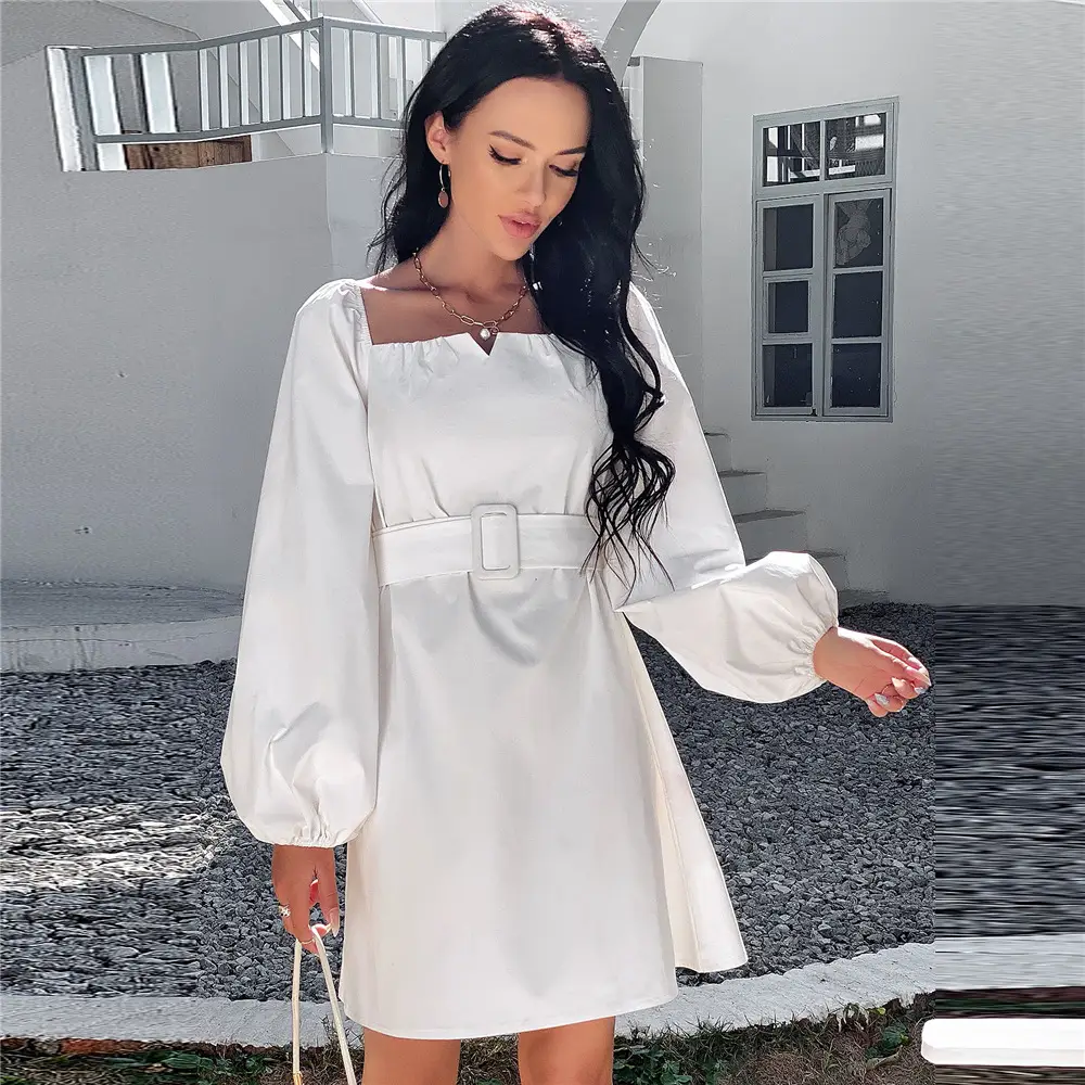 French Style Square Neck Tie Waist Slim Short Skirt
