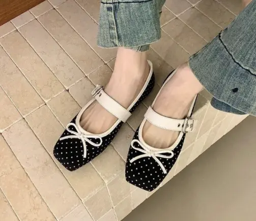 Polka Dot Girly Ballet Flats, New Spring Autumn Mary Jane Shoes, Bow Casual Shallow Mouth Flats