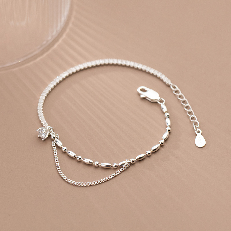 Silver Bracelet Femininity Simple Row Diamond Asymmetry