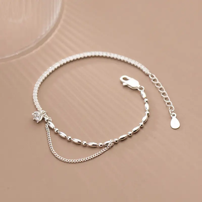 Silver Bracelet Femininity Simple Row Diamond Asymmetry