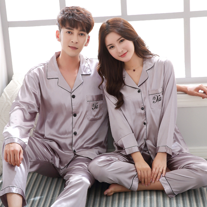 Title 7, Couple pajamas women spring silk long-sleeved p...