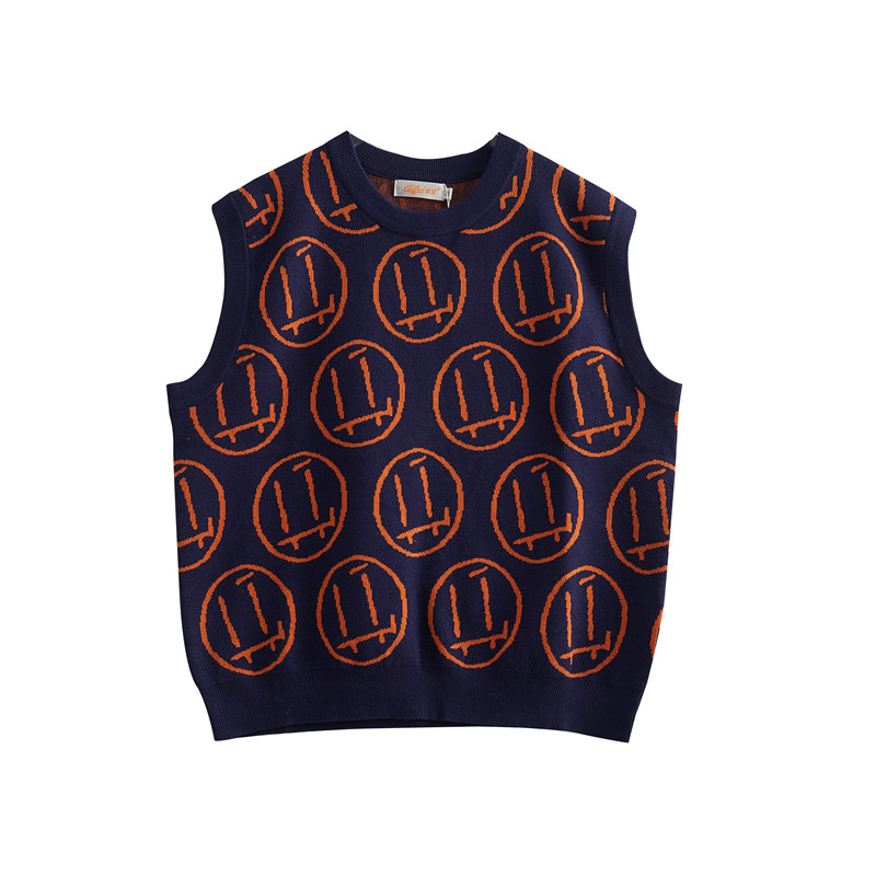 Knit Sweater Vest Top College Style Loose Sweater Coat Navy - Shop at LoveMi