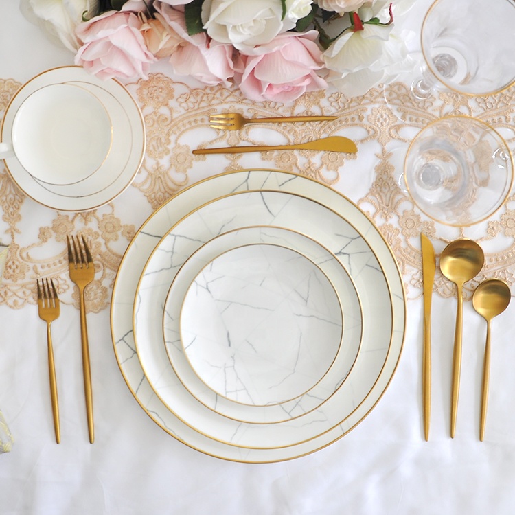 Title 3, Nordic Minimalist Gold Edge Bone China Dinner P...