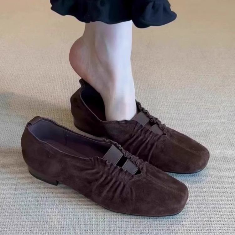 In Stock Women Vintage Square Toe Wrinkle Flat Shoes, 2026 New Summer Versatile Low Cut Mary Janes product image