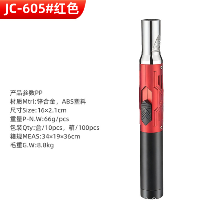 Red Torch-shaped Refillable Propane Torch Lighter, Portable Straight-handle Lighter, Suitable For Candle Grills, Fireplaces, Camping, And Barbecues.