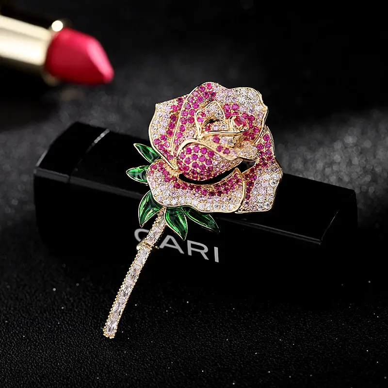 Temperament Personality Zircon Rose Brooch Female