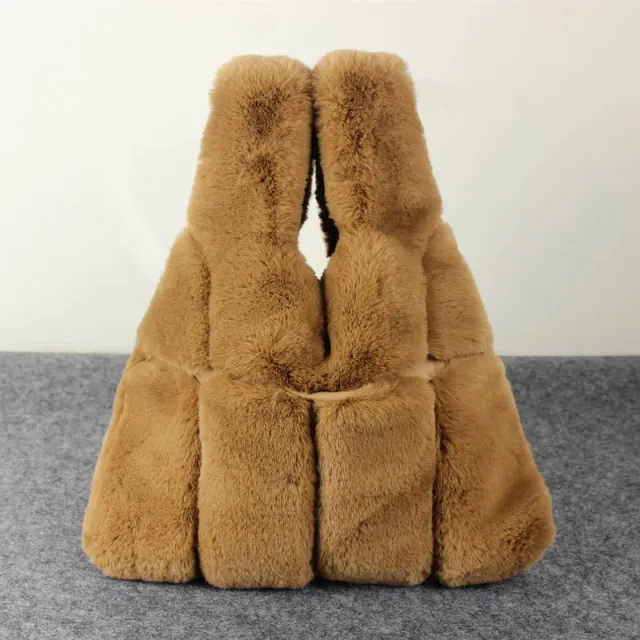 Girls Artificial Rex Rabbit Fur Tote Bag Brown - Shop at LoveMi